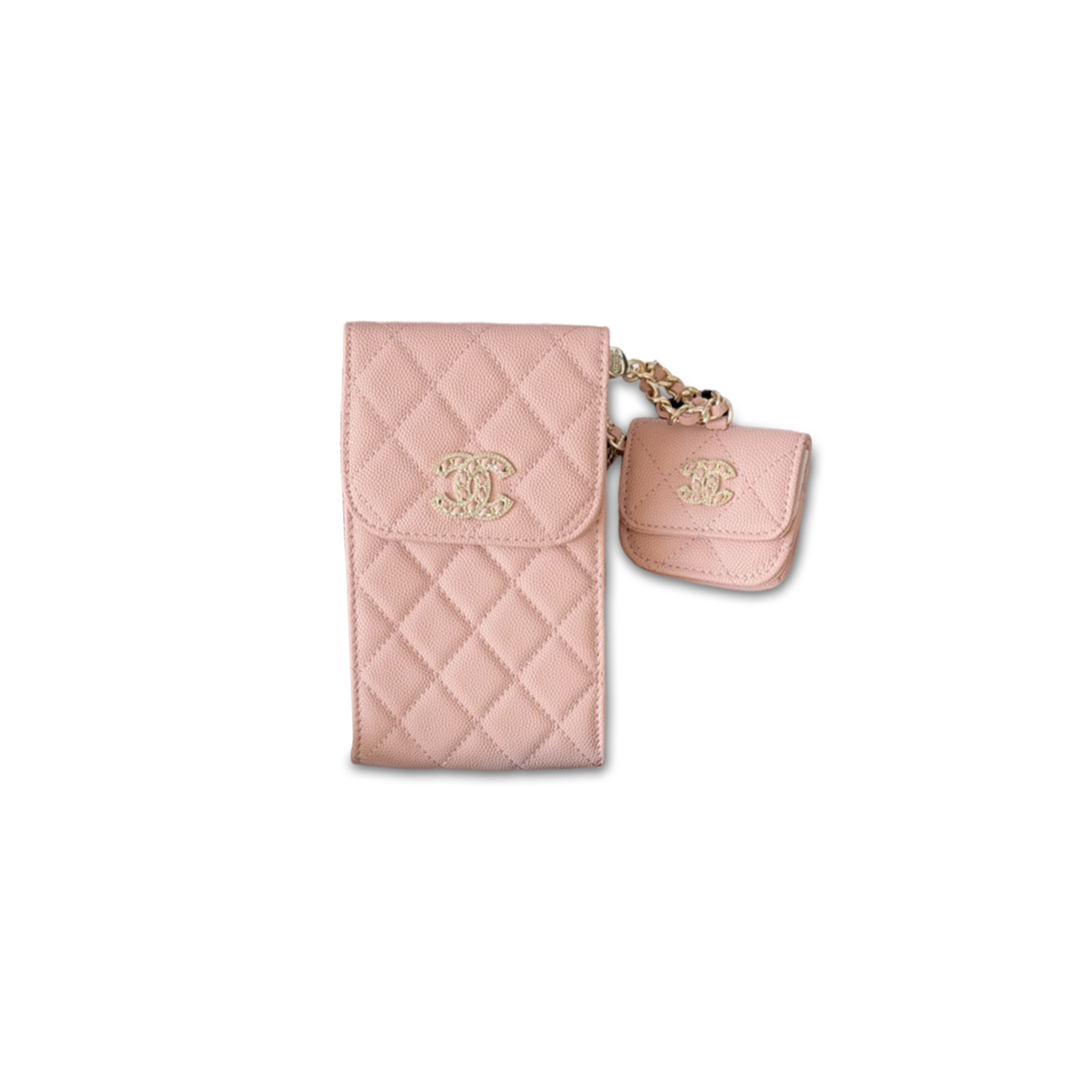 Ch**el 22s phone case bag with airpod case in pink caviar leather ap2742 (16.5*10cm)